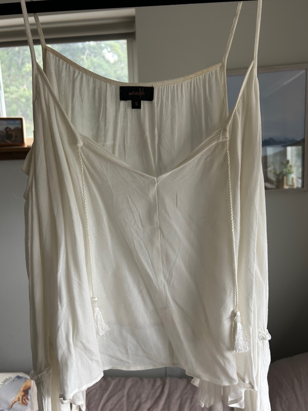 Off the Shoulder White Spaghetti-Strap Tank Top